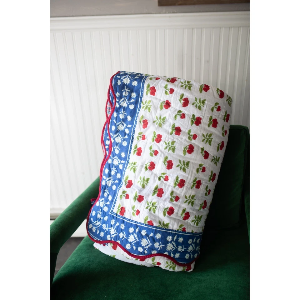 Anthropologie Iluka Cotton Printed Floral Quilt Queen Cherries - Image 2 of 4