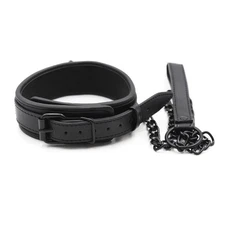 Soft Leather Bondage Collar with Leash – Adult BDSM Restraint Neck for Couples