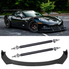 For Chevrolet Corvette C6 Carbon Fiber Style Front Bumper Splitter w/ Strut Rods