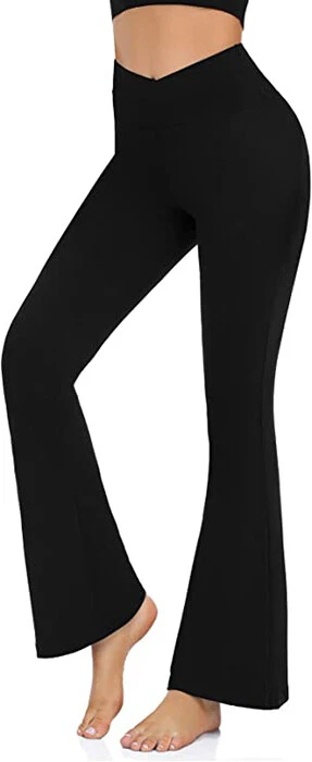 Women Bootleg Yoga Pants V Crossover High Waisted Flare Workout Pants  Leggings