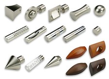 Gardinenstange Stilgarnitur Endstücke Träger Ringe Edelstahl-Optik Holz 20 mm Ø