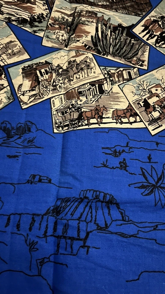 Wild West Cowboy Cotton Fabric BY THE YARD Blue 58"X36" 3 Yards Available - Image 4 of 4