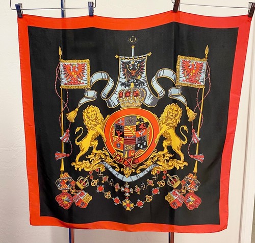 VINTAGE DESIGNER INSPIRED Lion Animal Print Crest Crown King Silk Scarf 34" 🦁