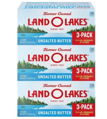 Land O Lakes Butter Unsalted 9 Sticks Total 3 Boxes 36oz Fresh