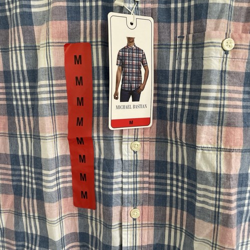 Michael Bastian Size M Men’s Plaid Blue Pink Buttoned 100% Cotton Shirt - Picture 8 of 11