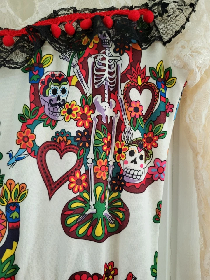 Spirit Halloween Costume Day of The Dead Sugar Skull Bride Dress Adult Small S - Image 3 of 4