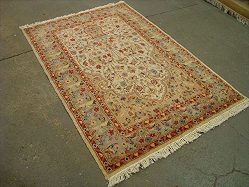 Area Rug Tree of Life Birds All Over Silk Wool Hand Knotted Home Carpet (6 x 4)' - Picture 7 of 8