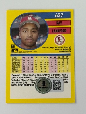 メジャーリーグ　カード　Ray Lankford 1991 FLEER RAY LANKFORD AUTO BECKETT AUTHENTICATED AUTOGRAPH ST