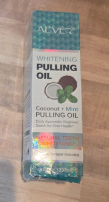 Aliver Natural Teeth Whitening Pulling Oil Coconut+Mint Tongue Scraper - dented