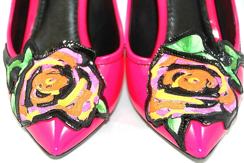 Louis Vuitton Sz 38.5 Stephen Sprouse Roses Patent Hot Pink Pumps Heels Shoes - Image 4 of 4