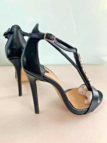NEU DER VERKÄUFER Damengröße 5 schwarz Leder T-Riemen Party Sandale Pumps Schuh ITALIEN - Bild 7 von 8
