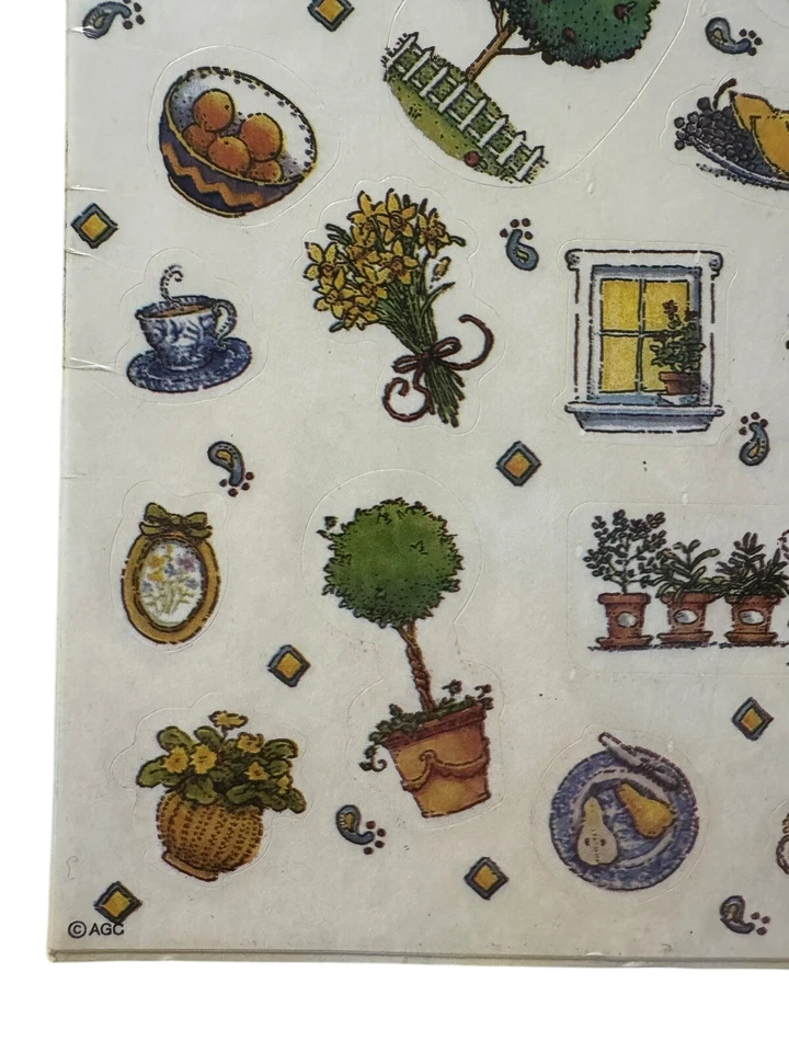 Pegatinas vintage American Greetings primavera jardín manzana naranja flores pastel fruta Foto 3 de 4
