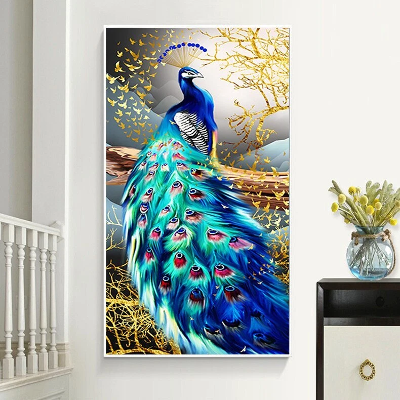 Carteles e impresiones de decoración del hogar arte de pared lienzo pintura lienzo pavo real azul animal Foto 3 de 4