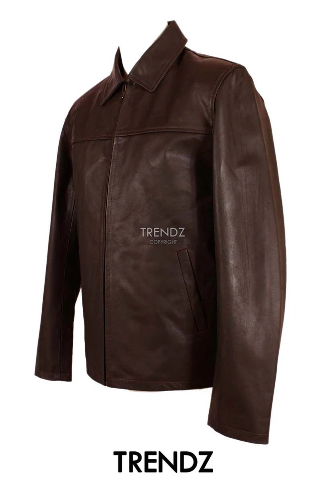 Men's CLASSIC COLLAR Jacket Brown Casual Designer Skipper Leather Blouson Jacket - Imagem 2 de 4