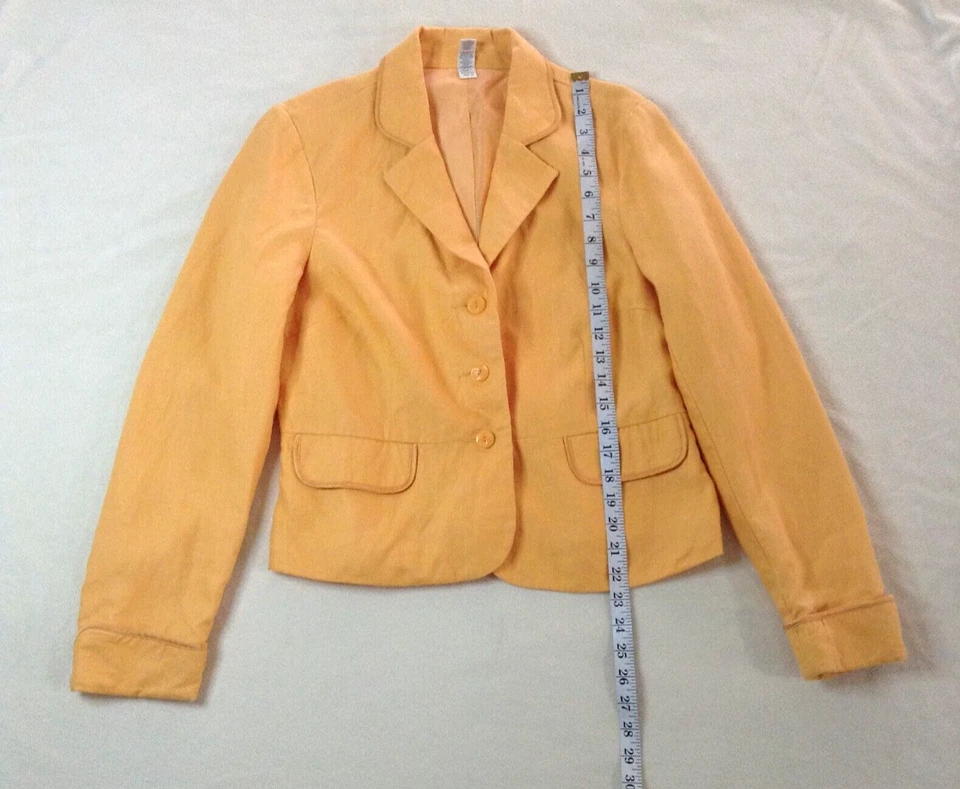 Blazer feminino antigo marinho amarelo laranja 100% linho forrado jaqueta 2 bolsos tamanho M - Imagem 4 de 4