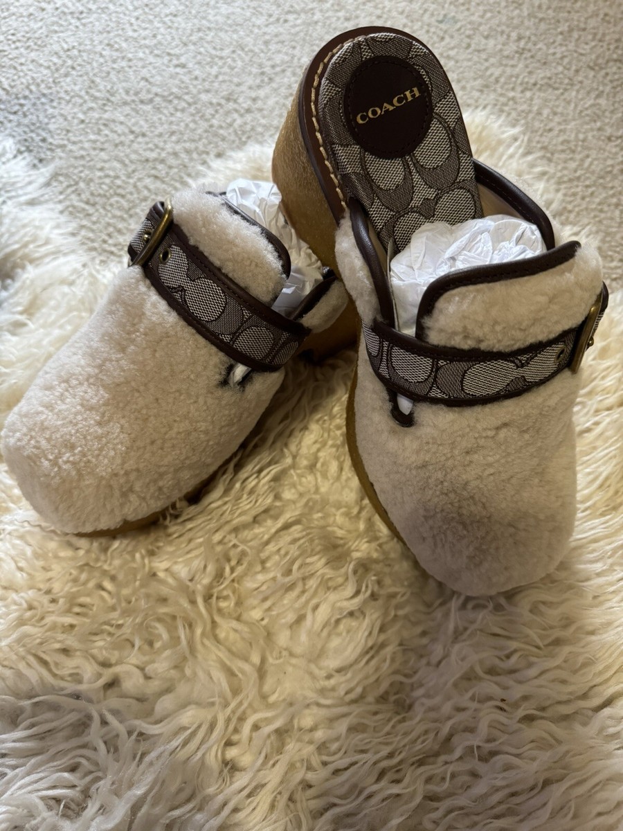 Coach Dylan Shearling Buckle Platform Clogs Hippie Size 6 Retail