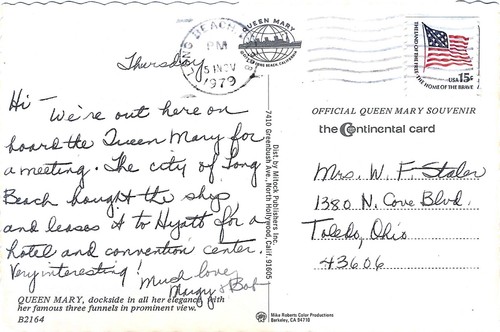 Postal vintage cromada de California Queen Mary Dockside Long Beach - Imagen 2 de 2