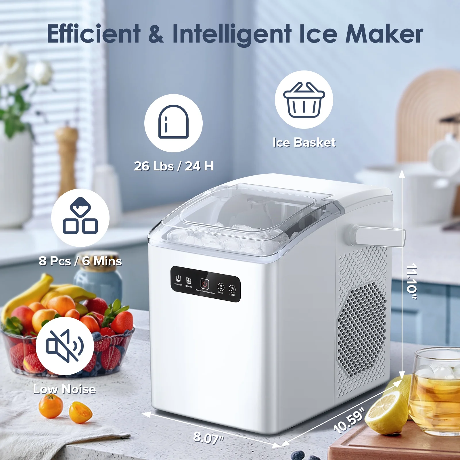 Countertop Portable Ice Maker, Self-Cleaning with Handle, Ice Scoop,-image