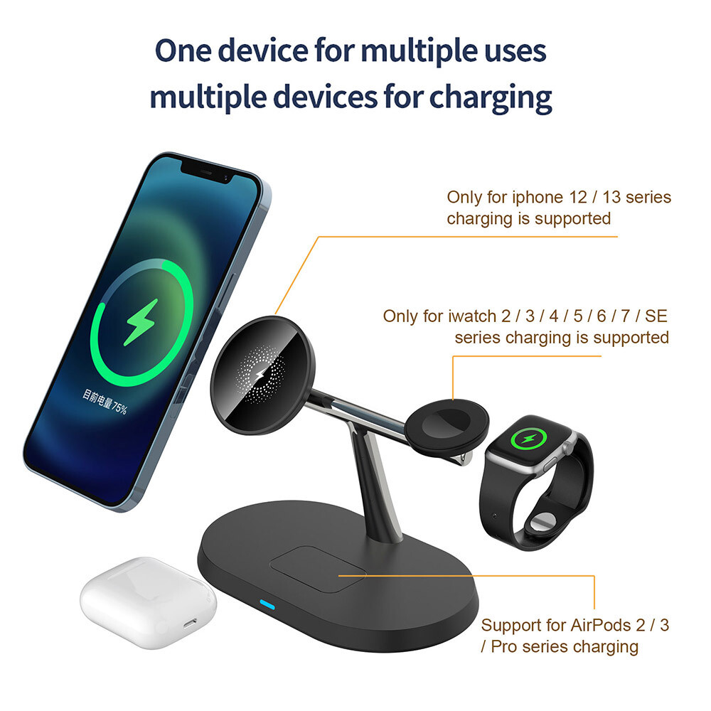 3in1 Magnetic Wireless Charger Station For Apple Watch S10/9 iPhone 16 Pro 15 14