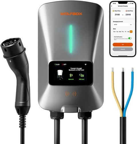 WOLFBOX EV-Lastation Typ 2, 7 KW, 22 KW, 32 A, 1/3 Phasen, Elektrofahrzeug-Autolagerät, Wallbox Mit LCD-Bildschirm, APP-Steuerung