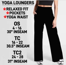 YOGA  LOUNGERS -Solid Black Double Brushed Super SOFT Yoga Band Loungers Capri &