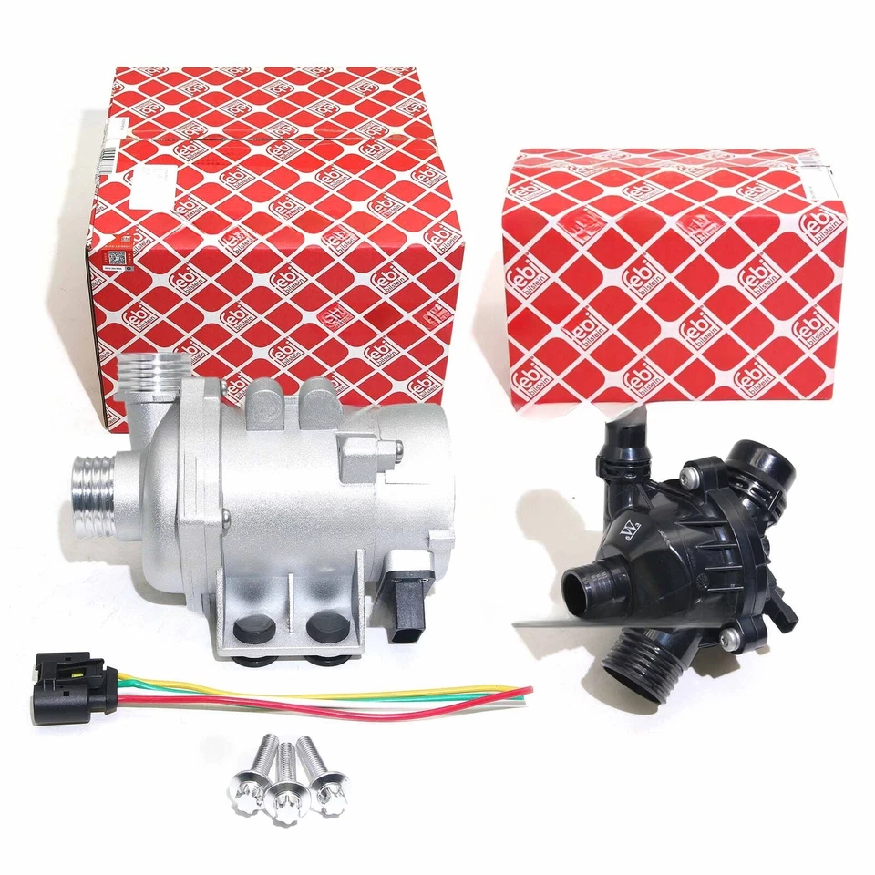 Bomba de agua eléctrica FEBI + kit de termostato para BMW 328i 528i 530xi 525xi X3 X5 Foto 2 de 4
