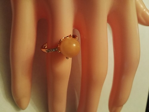 LOVELY ALL NATURAL AMBER & FLAWLESS CREATED DIAMOND 925 STERLING SILVER RING - Picture 9 of 11