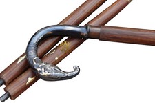 Vintage Style Wooden Walking Stick Cane Brown Wood Elephant Head gifts men/women