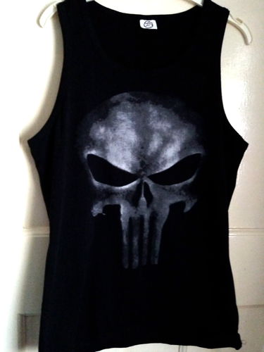 T-Shirt Skull Vest Sleeveless Medium Black Biker Graphic Print Tee Womans - Picture 16 of 24
