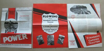 Three 1930's Standard Engine Company, Standard Garden Tractor Farming Brochures