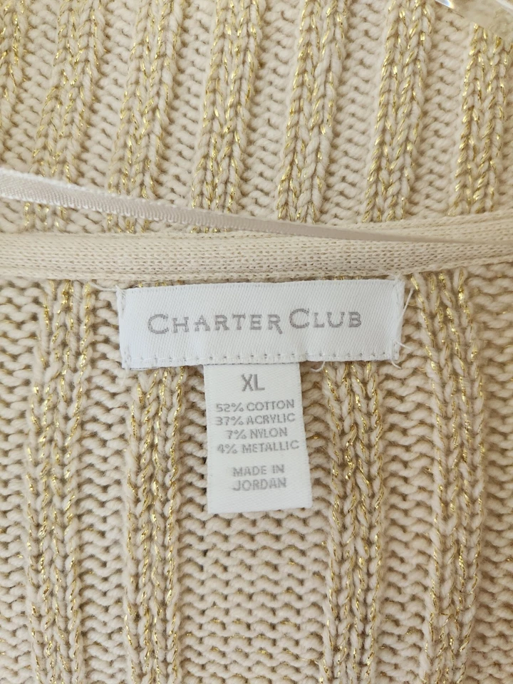 Charter Club Cárdigan Abierto Suéter Dorado Tostado XL Tejido con Cable Chal Cuello Vacaciones Foto 3 de 4