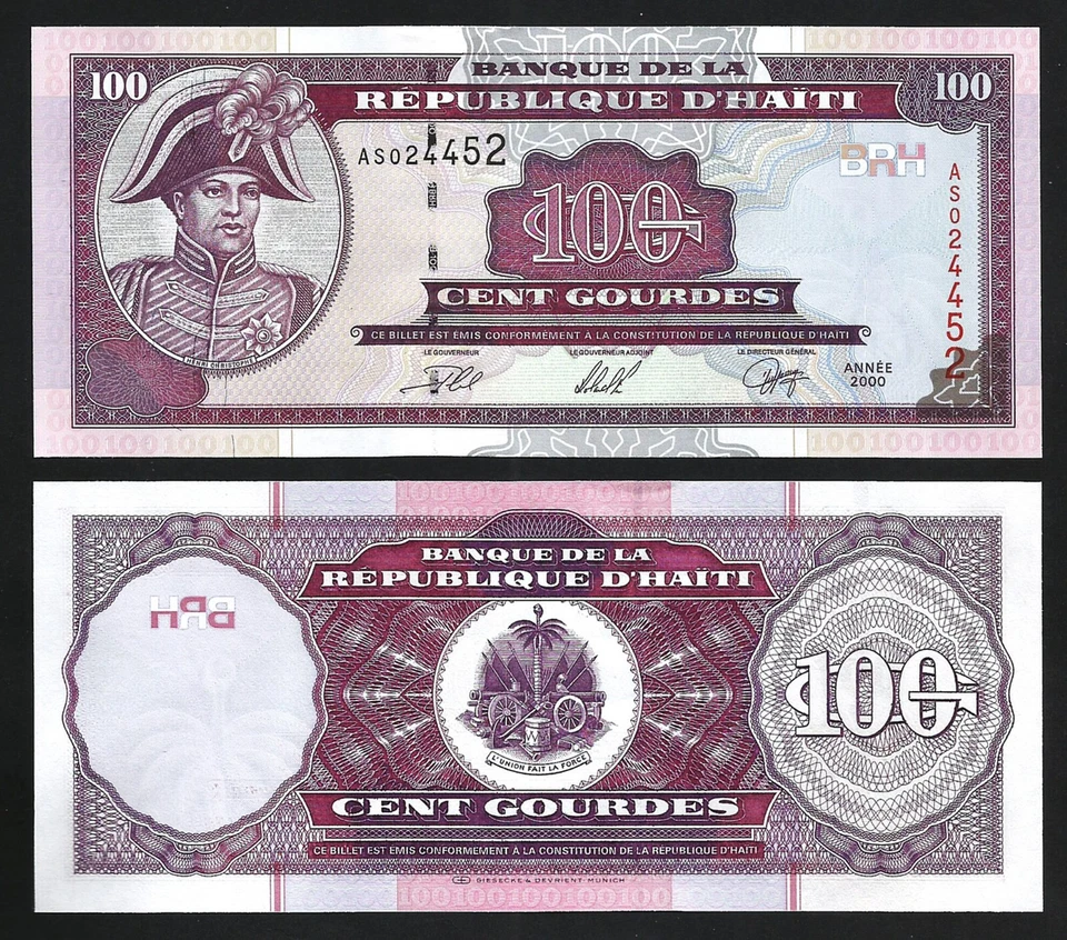 Haití 100 Gourdes 2000, UNC, 2 piezas par, consecutivo, P-268a, prefijo AS Foto 2 de 4