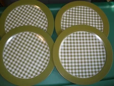 Vintage Lot of 4 NHP Artisan Ware Melamine Green White Plaid 10" Plates