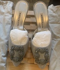 Authentic Manolo Blahnik Jewel Buckle Mules Sliver