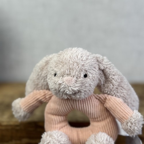 Jellycat Baby Jumble Bunny Grabber - Rattle Ring Pink Bunny Soft Toy Sensory - Picture 4 of 6