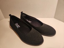 Skechers Wedge Flats Cleo Flex Memory Foam Comfort Womens Size 8 Black knit