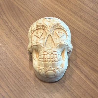 Skull Skeleton Day of the Dead Puzzle Trinket Hiding Box Wood Diamond Eye Design