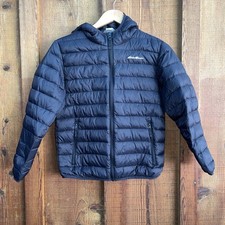 Eddie Bauer Puffer Jacket Boy's Medium Black Down Fill Winter Hooded Gorpcore