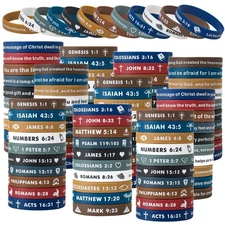 100 Pieces Religious Silicone Wristbands Bulk Bible Rubber Bracelets Colorful...