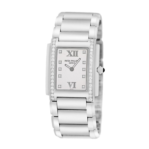 PATEK PHILIPPE Stainless Steel 25mm Diamond 4910 Twenty-4 Box Warranty MINTY