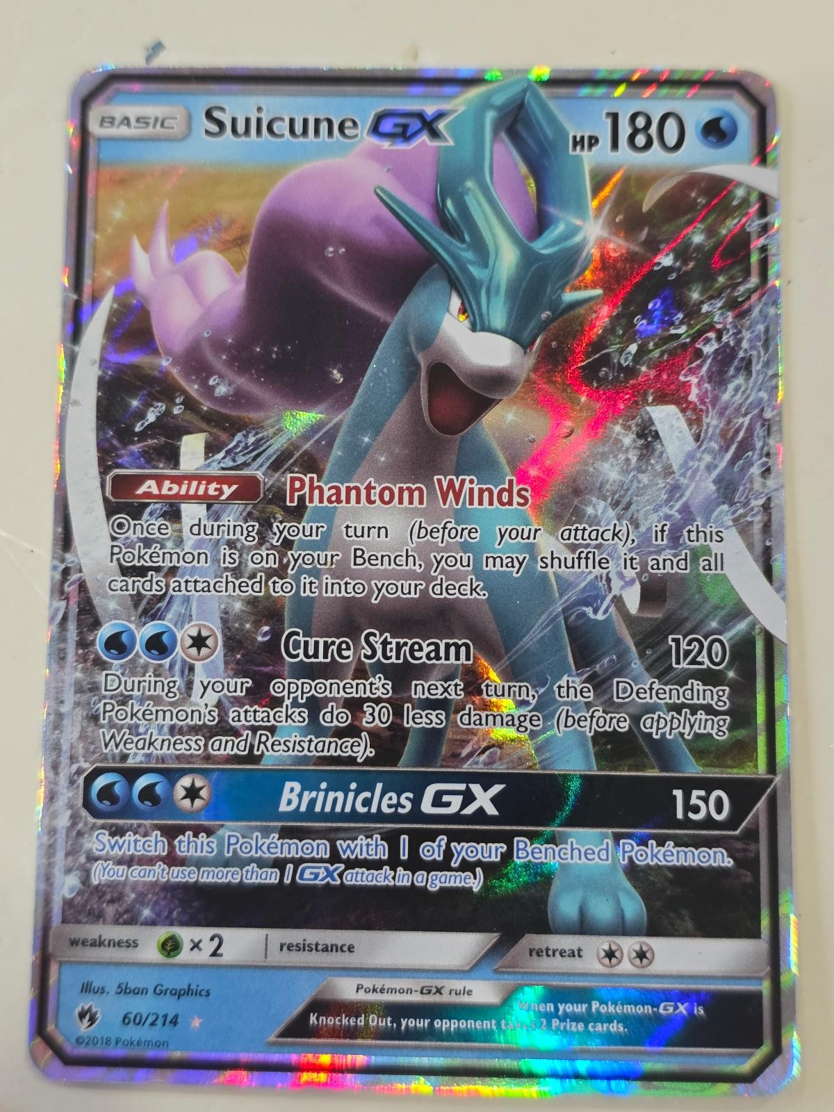 SUICUNE GX 60/214 Holo GX Rare Lost Thunder Pokemon Moderately Played