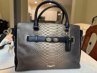 COACH Swagger 27 Colorblock Pebble Leather and Suede Camel Brown Color W/ Black