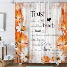 Rustic Farmhouse Shower Curtain Bible Verse 70"W x 70"L Pack of 1 Orange