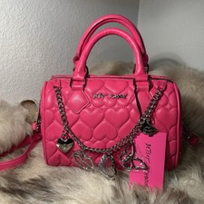 NWT Betsey Johnson Jean W/ Chain Satchel Crossbody - Quilted Hearts - Hot Pink