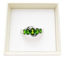 925 Sterling Silver Green CZ Ring Size 7 Three Stone Oval Sparkle Statement Ring