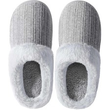 Slippers for Women Memory Foam Fuzzy House Slippers Bedroom Non-slip 9 A-grey