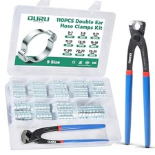 110PCS Double Ear Hose Clamps Kit with Standard Jaw 110PCS with Tool 5-25mm