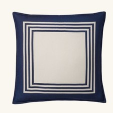 NWT Ralph Lauren 100 Silk Deerfield Pillow Cover White Navy Border 24x24 2 Set
