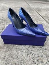 Stuart Weitzman Royal Shadow Gator Blue Pointy Heels 6M With Box  Tissue Paper
