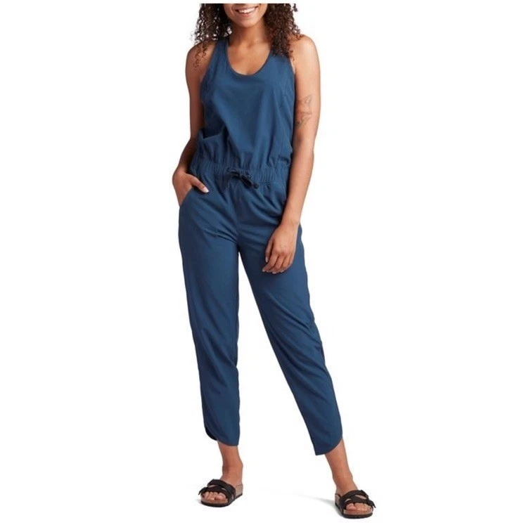 Patagonia Fleetwith Romper Jumpsuit Womens L Blue Sleeveless Pockets Hiking NWT
